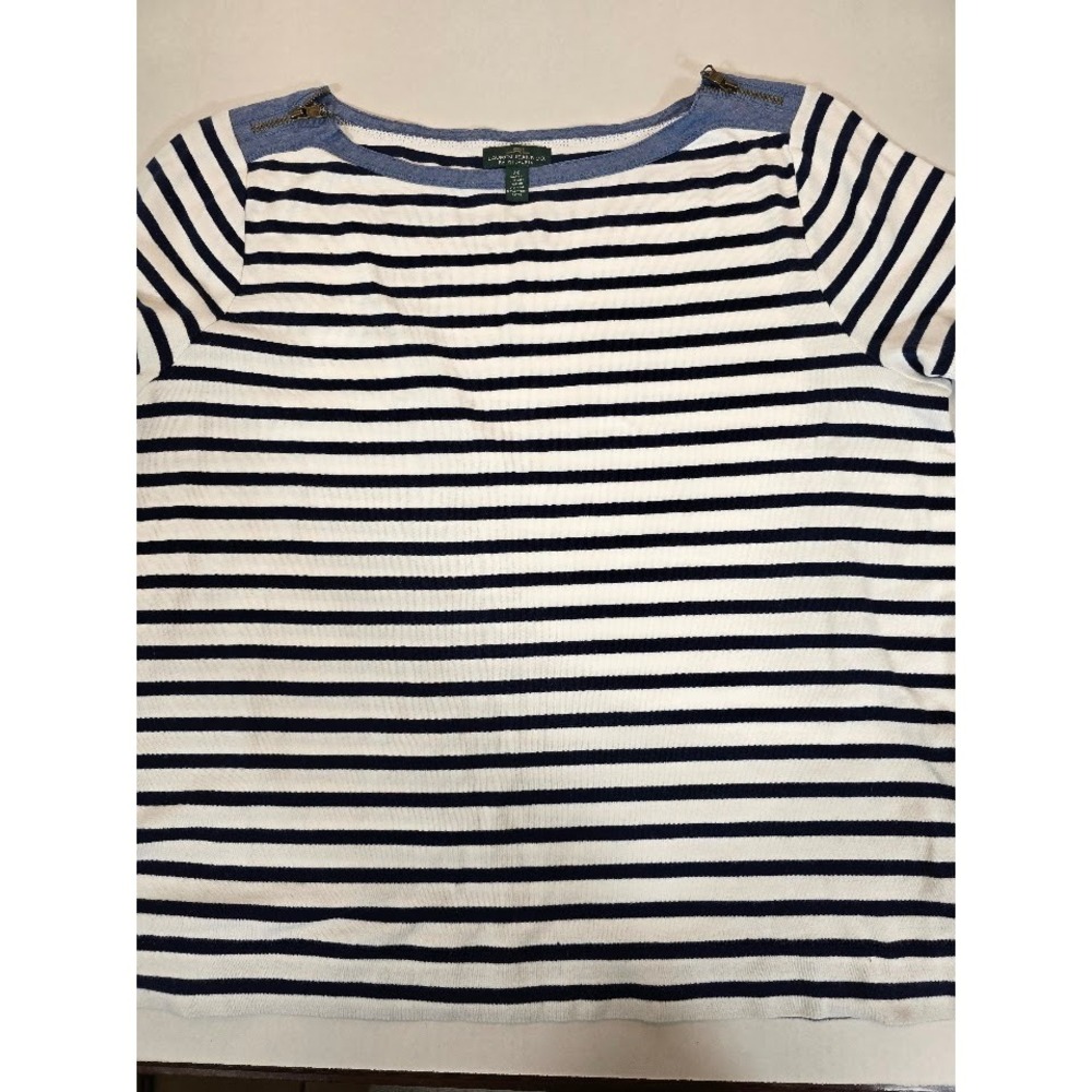 Lauren Jeans Co. Striped T-Shirt‎ Women's 2X Blue White Short Sleeve - Picture 2 of 8